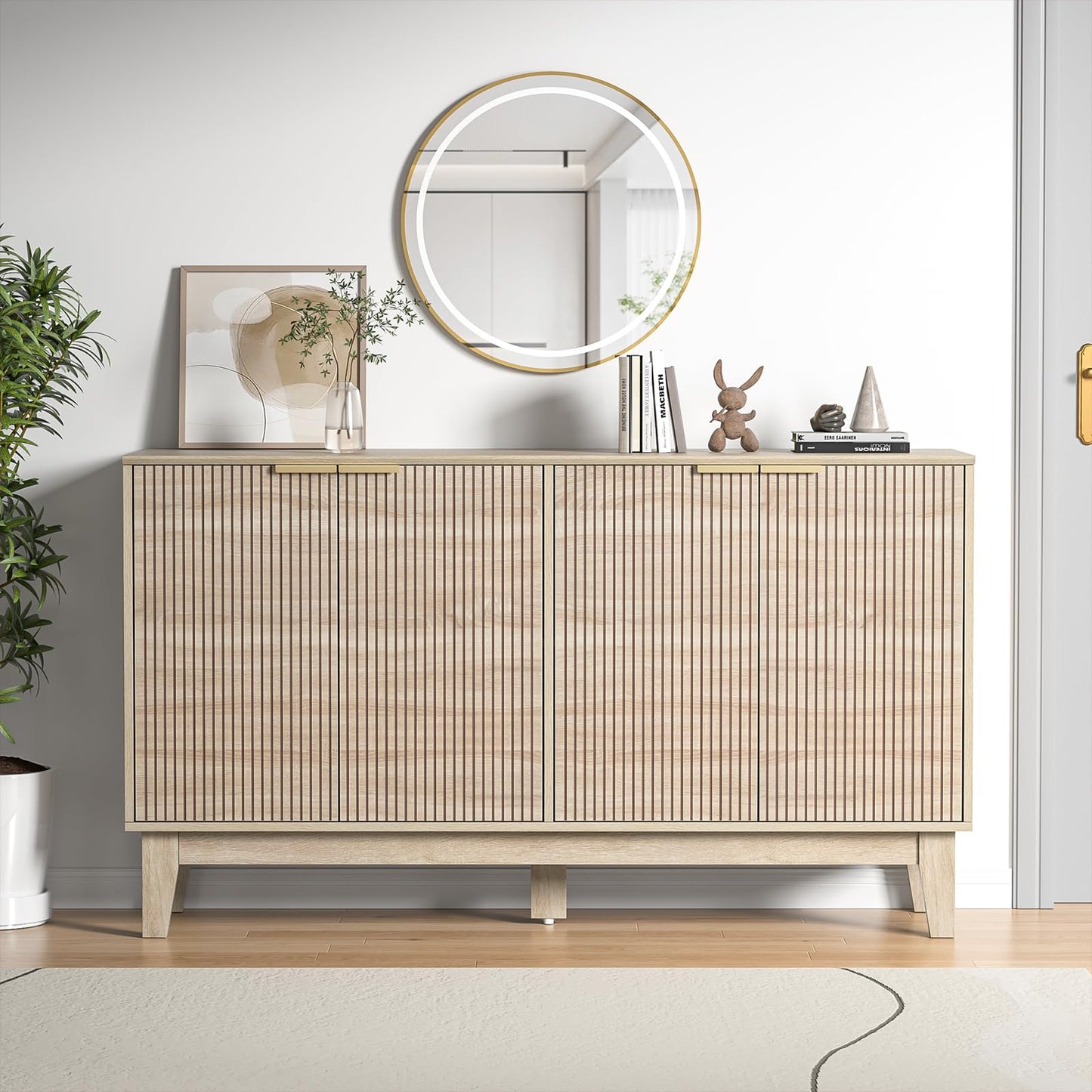 Yvsevnr Sideboards for Living Room, Buffet Storage Cupboards with Adjustable Shelves, 140 cm Kitchen Cabinet with 4 Doors, Anti-tip