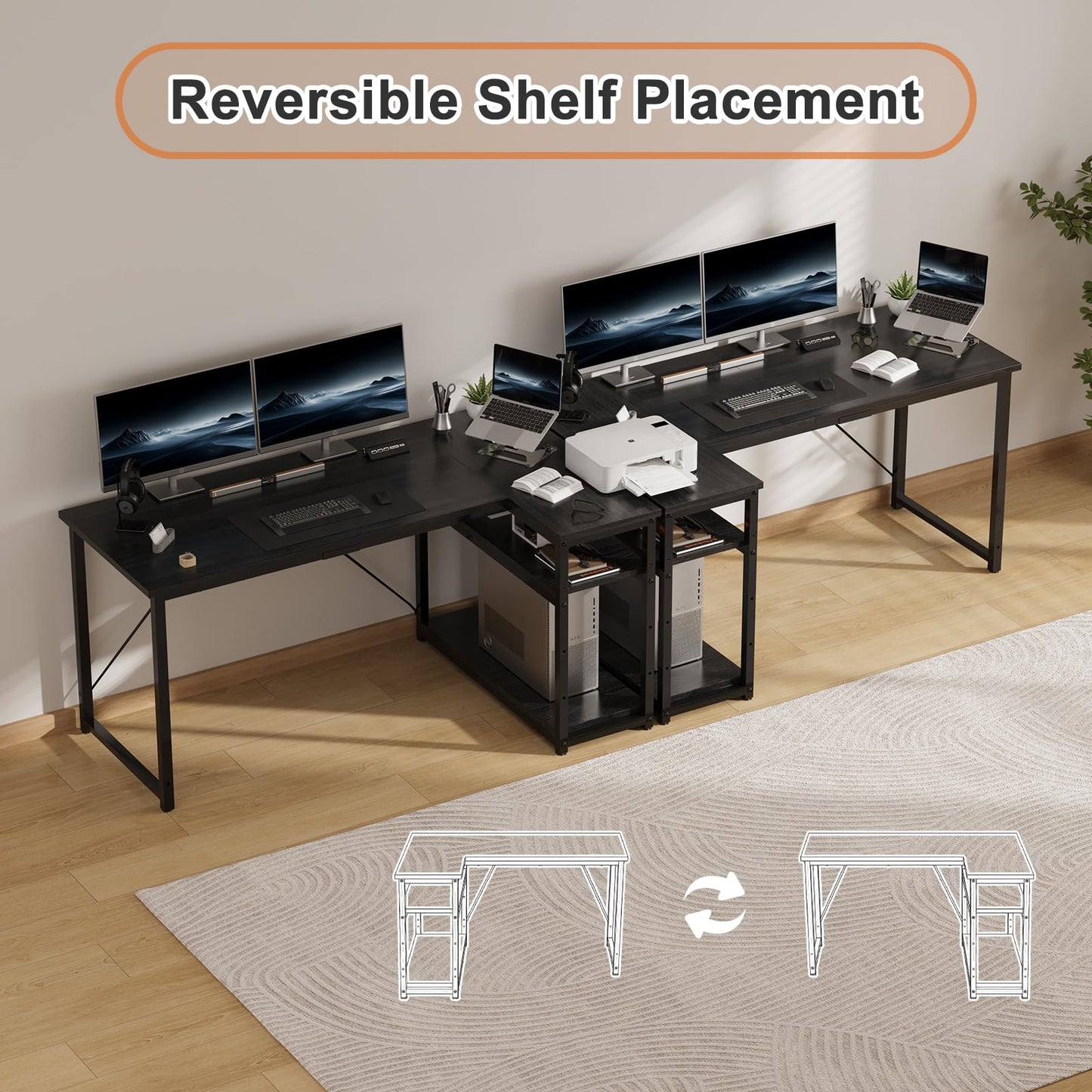 JUMMICO Small L Shaped Desk 100x80cm with Storage, Corner Computer Desk with Reversible Shelf, Sturdy Office Desk & Workstations for Home Office
