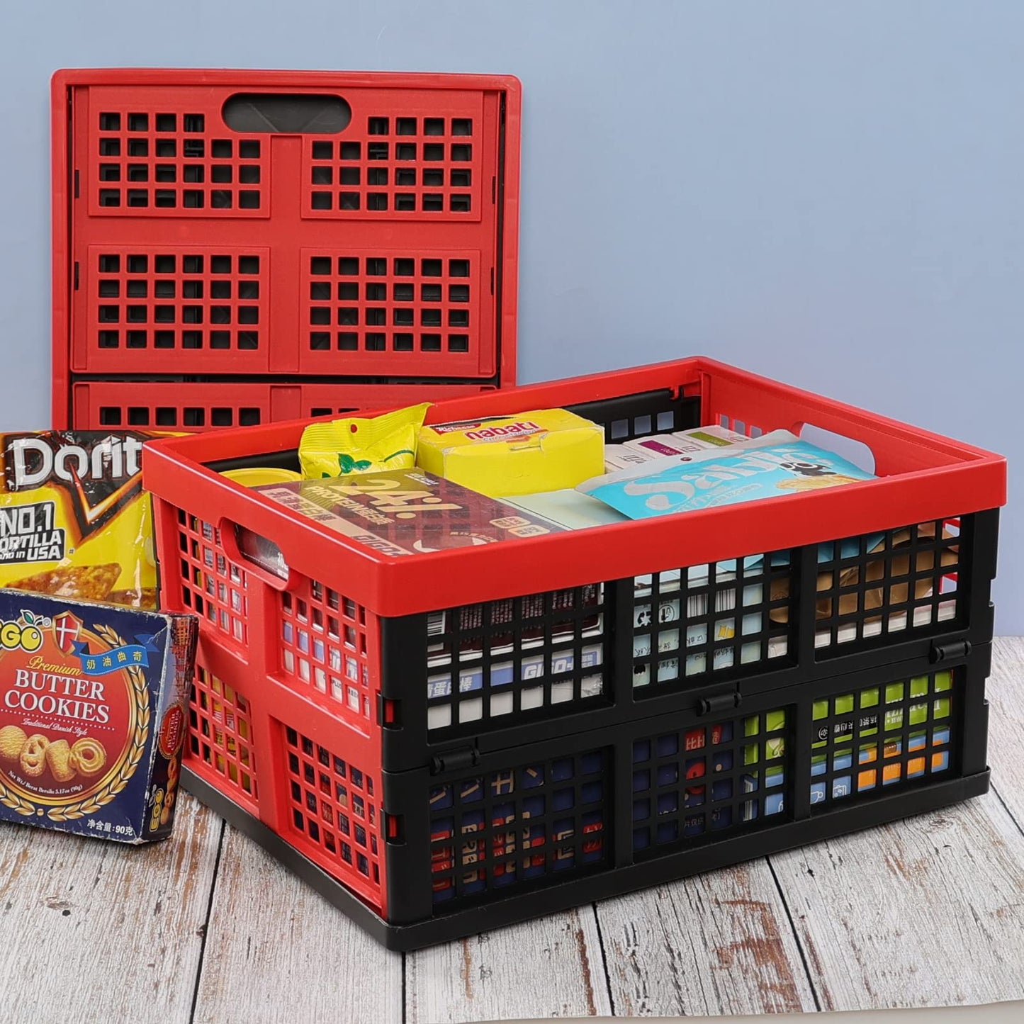 Ramddy 32 L Plastic Collapsible Storage Crate, 4 Pack Foldable Milk Crate