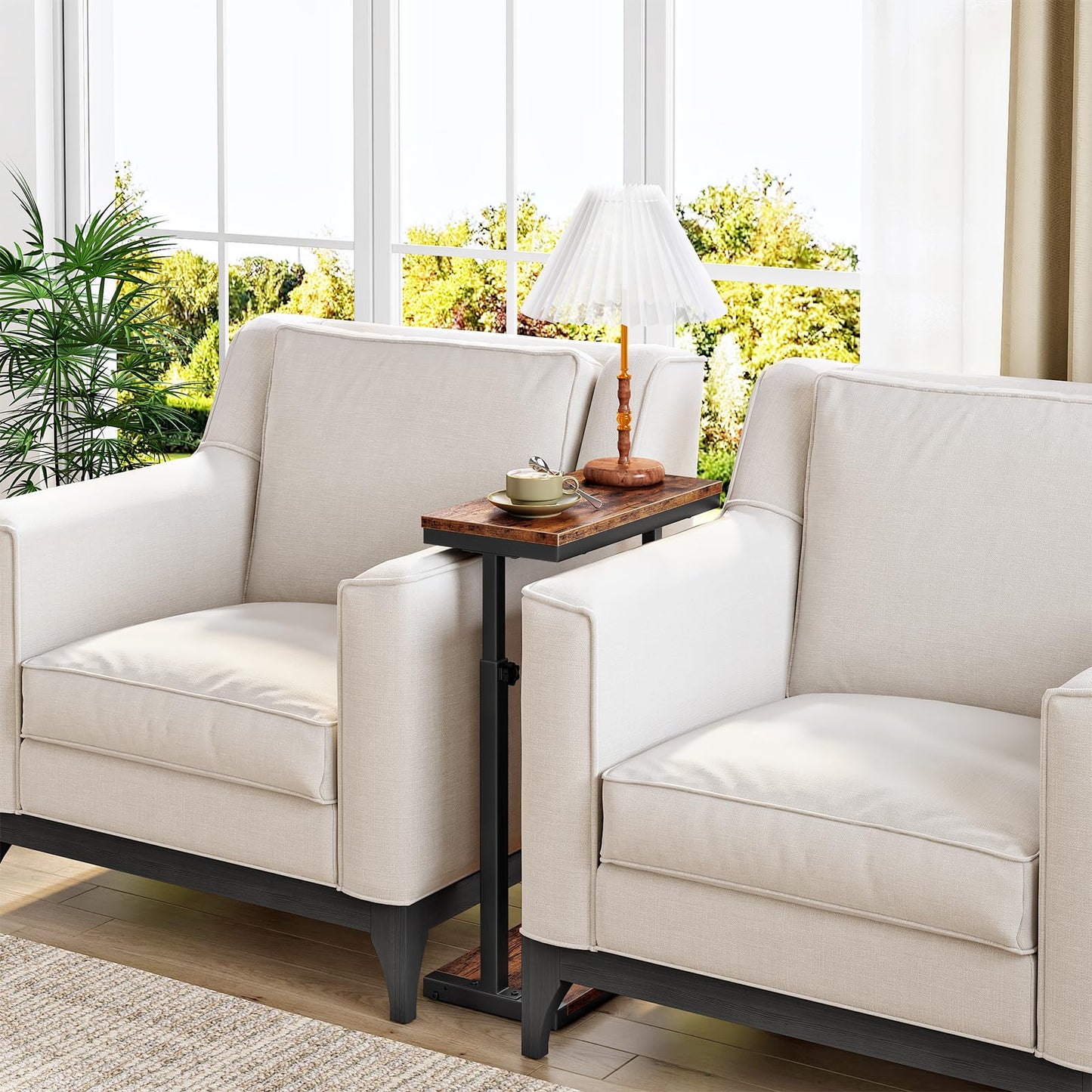 HOOBRO Narrow Side Table, 48-80 cm Height Adjustment, 2-Tier Slim Sofa End Table, Bedside Table, Couch Table for Small Spaces, Living Room, Bedroom