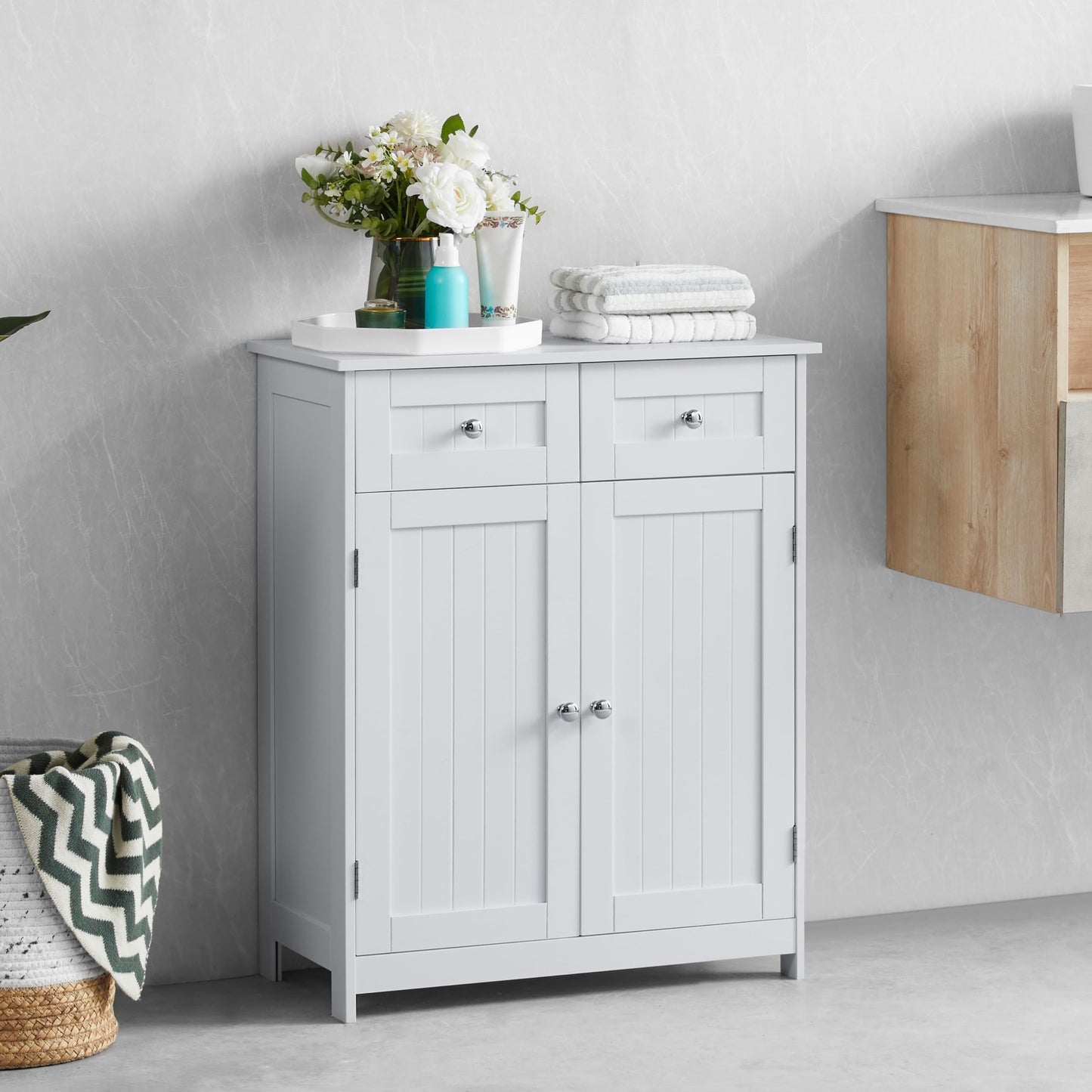 Bath Vida Priano Freestanding 2 Drawer 2 Door Bathroom Floor Cabinet, White