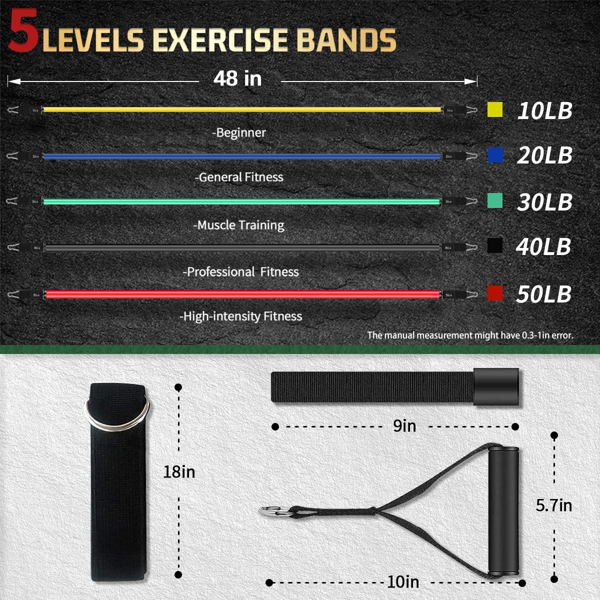 VEICK Resistance Bands Set 5pcs Fitness Tubes Tension Bands Exercise Bands Workout with Handles for Men Women Strength Physical Training Equipment at