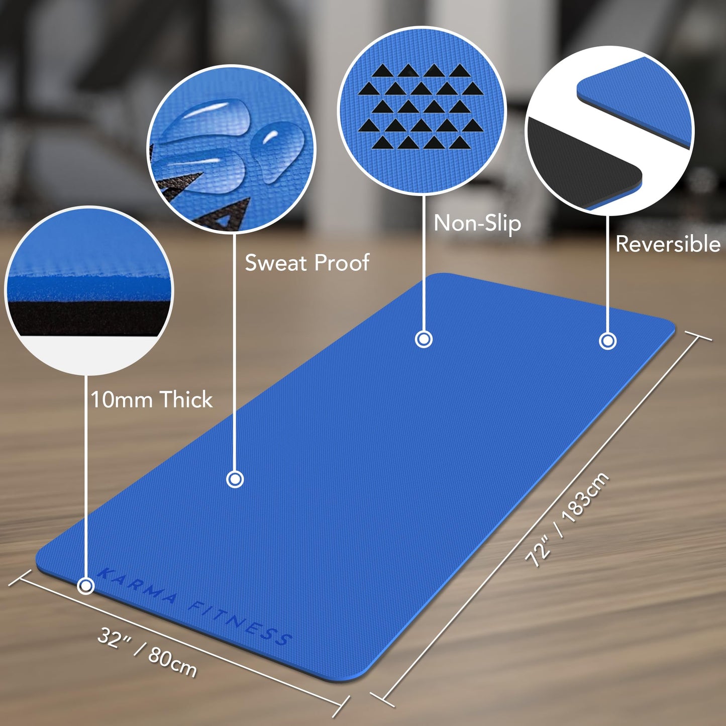 Large Exercise Mat  Extra Wide & Extra Thick Yoga Mat (183cm x 80cm x 10mm), TPE Fitness Mat with Free Carry Straps, Perfect for HiiT Home Workouts &