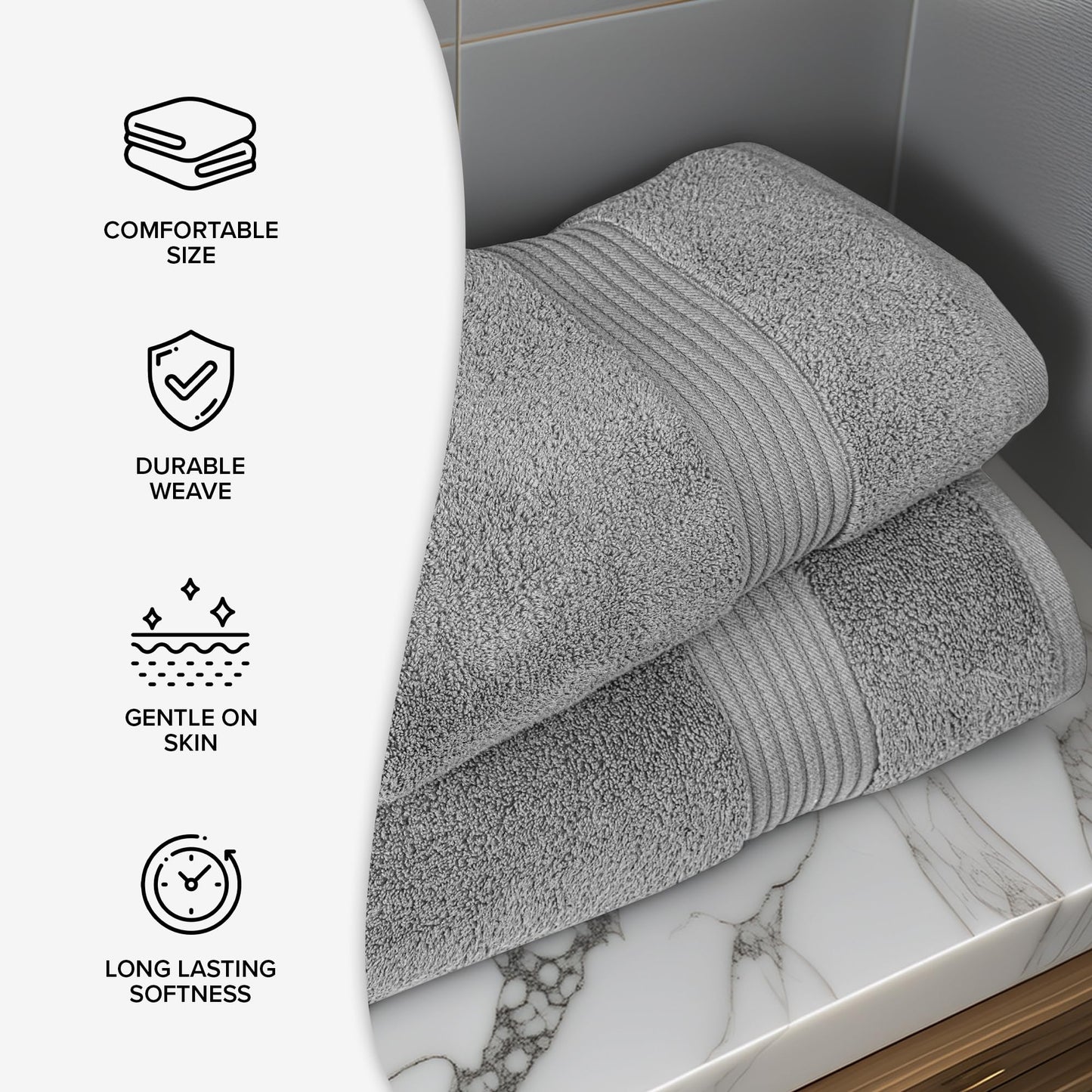Luxury Set of 2 Jumbo Bath Sheets 100x150cm - Zero Twist 580 GSM (Silver)
