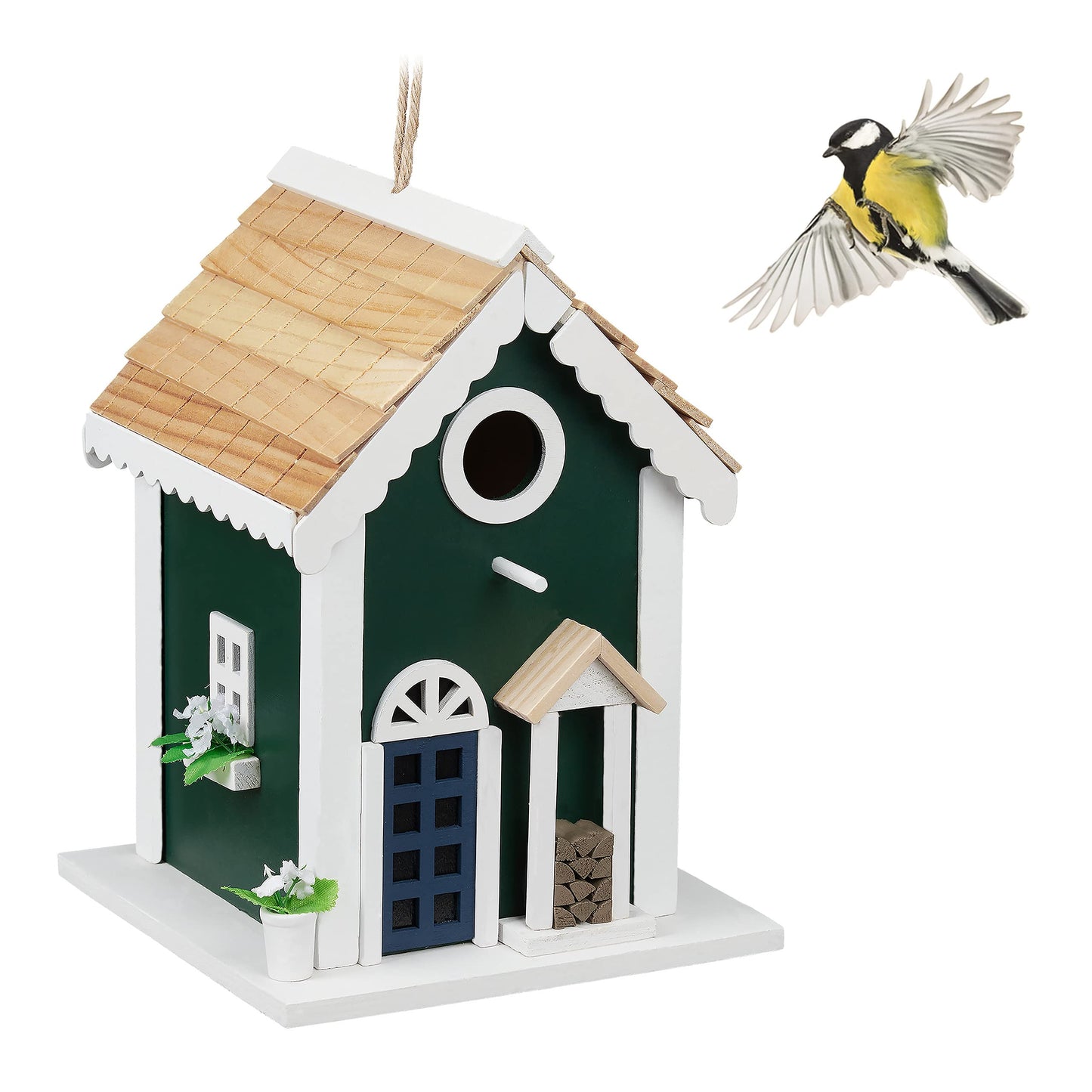 Relaxdays House, Feeding Station for Wild Birds, Hang Up, 18.5x18.5x25.5cm, Wooden Feeder, Colourful, Wood
