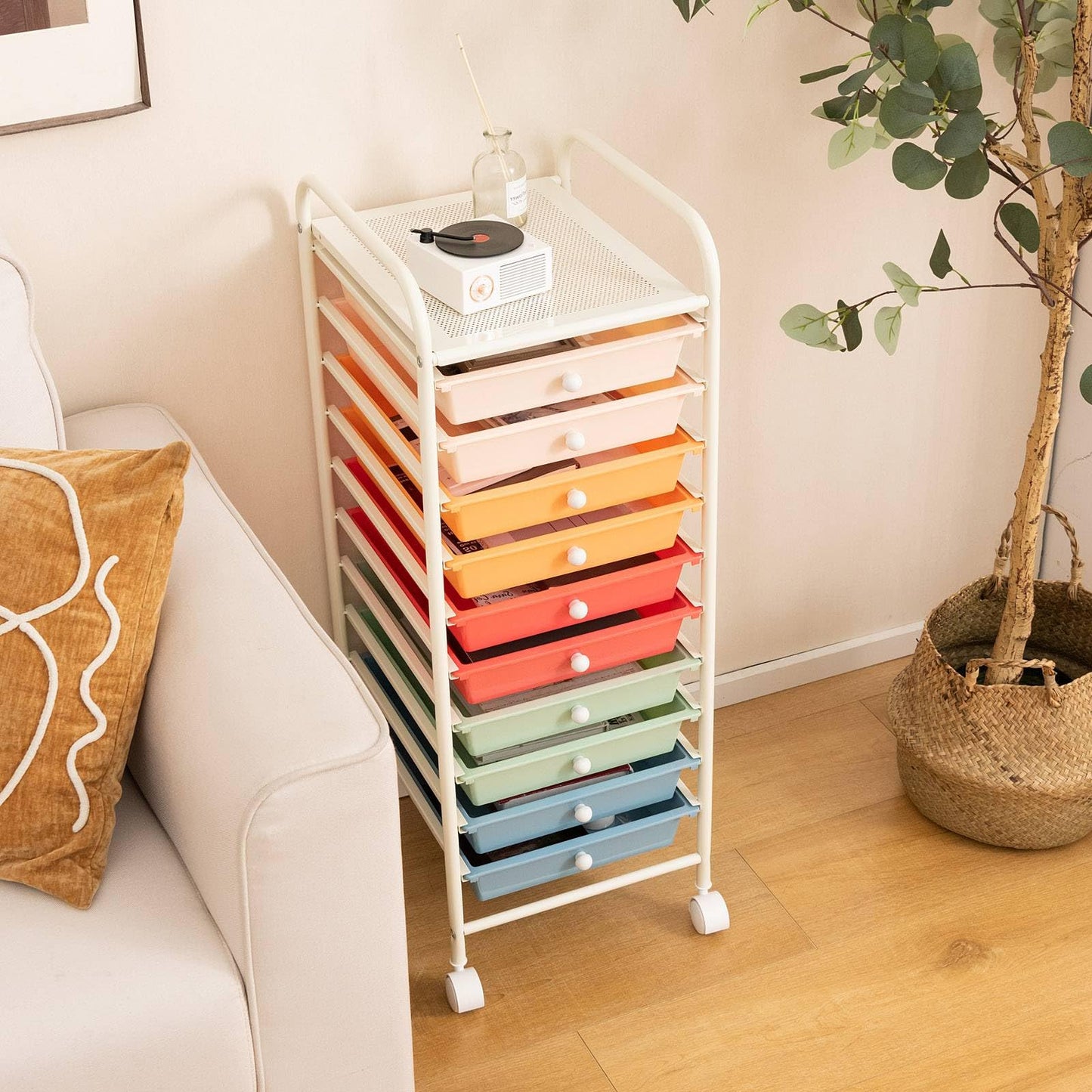 GiantexUK 10 Drawers Rolling Trolley (Colorful)