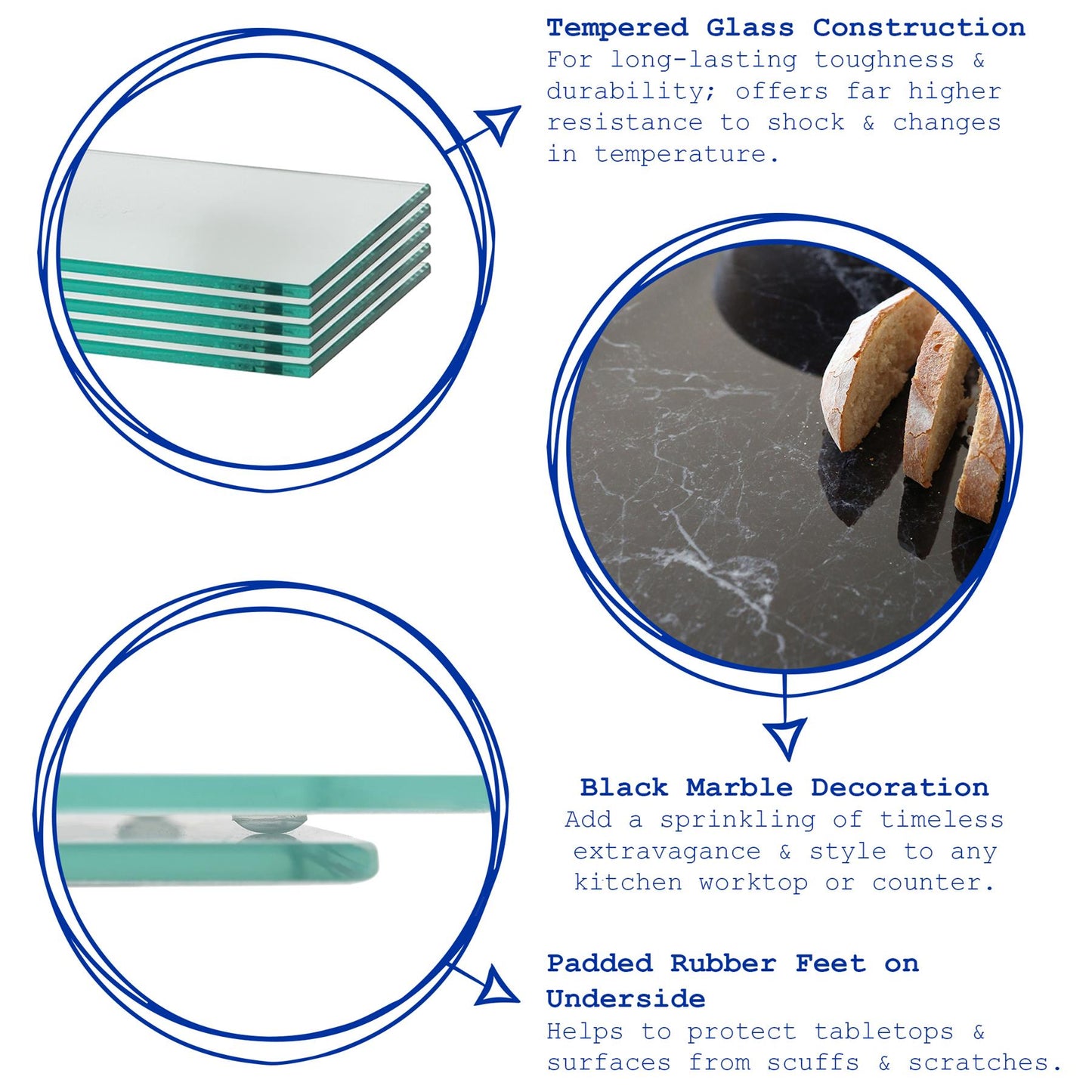 Rectangle Glass Chopping Board - 50cm x 40cm - Marble