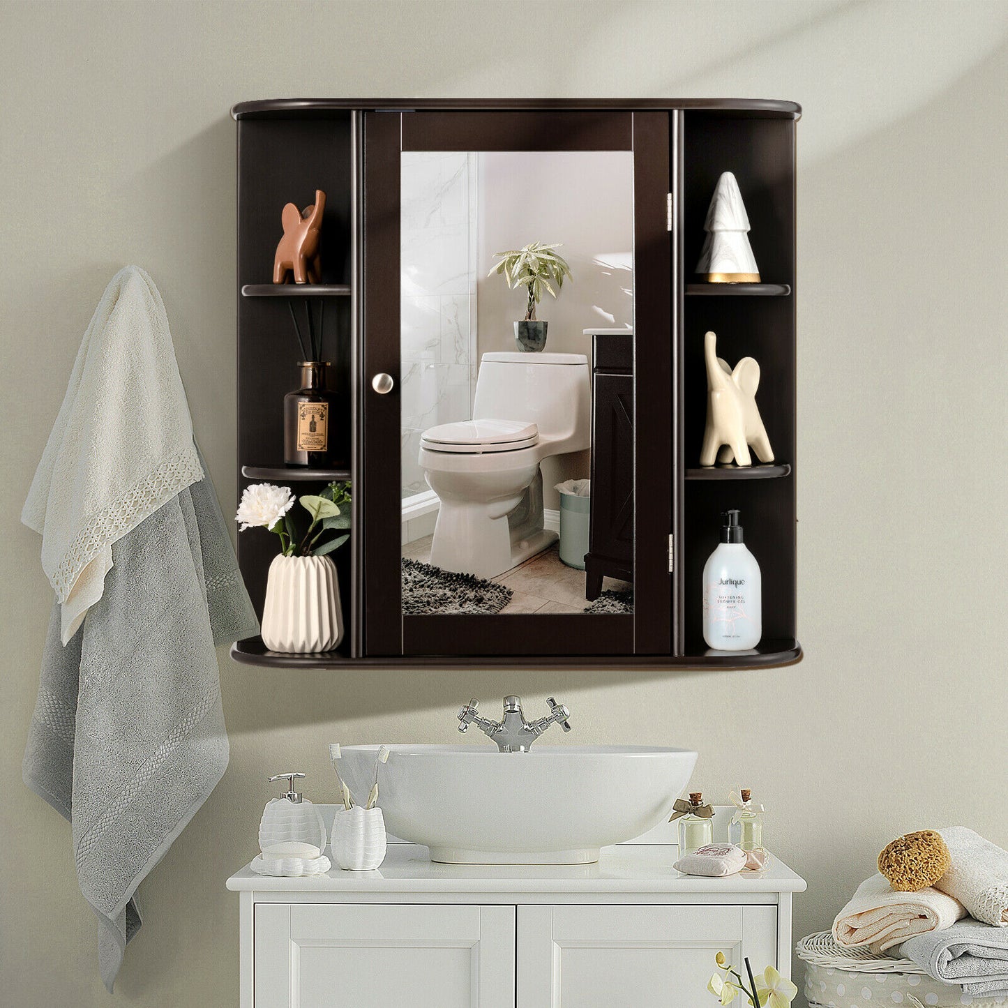 3-Tier Mirrored Wall Mounted Bathroom Cabinet-Grey