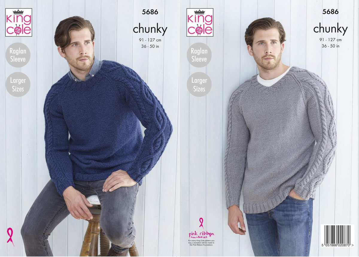 King Cole 5686 Knitting Pattern Mens Sweaters in Subtle Drifter Chunky
