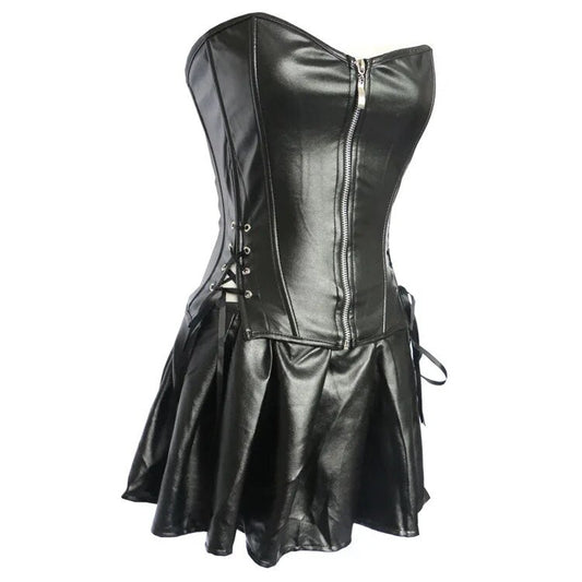 Women corsets  slimming body shapewear faux leather corset top with mini skirt Black Friday Sale