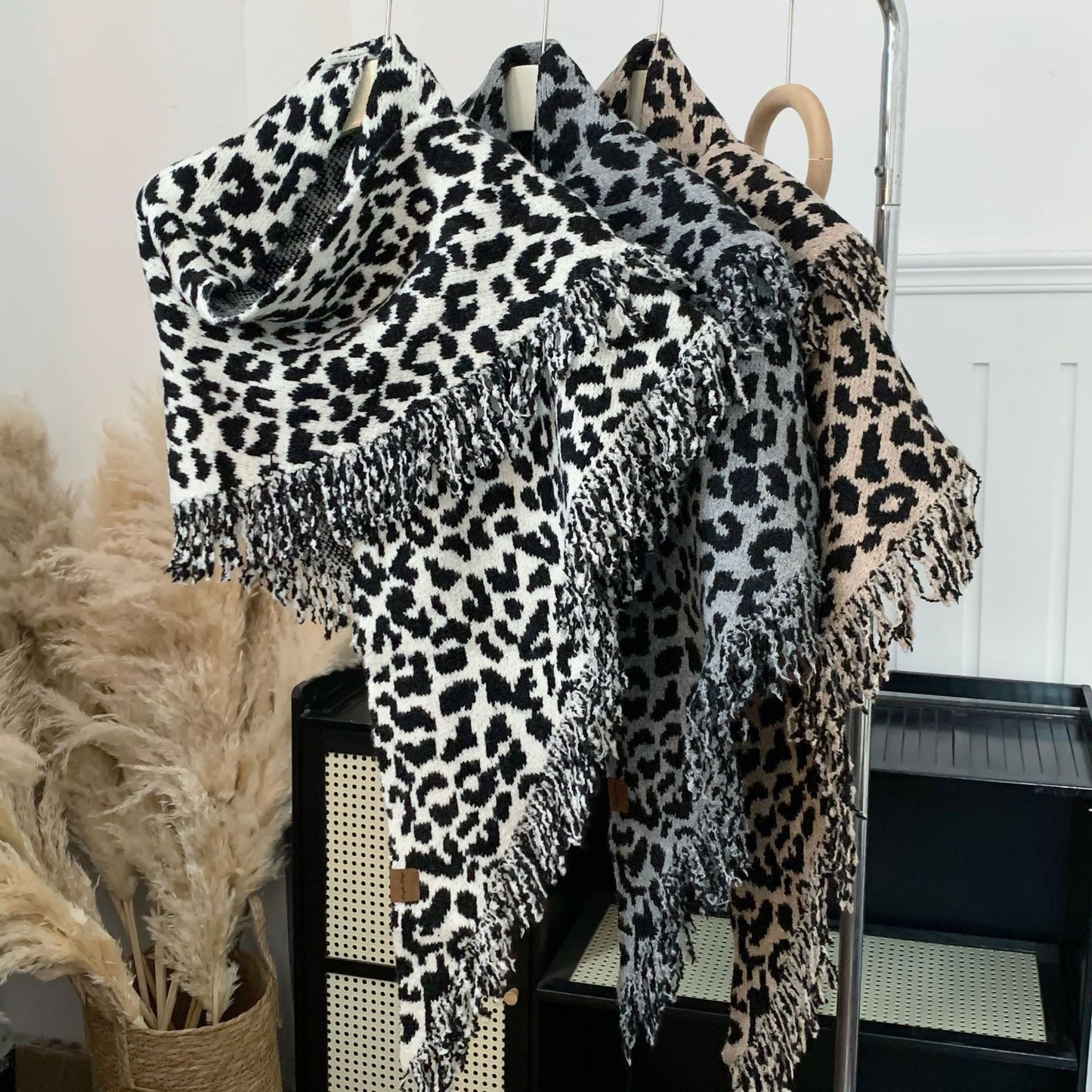Leopard Print Fringe Scarf - Luxe Two-in-One Shawl & Wrap