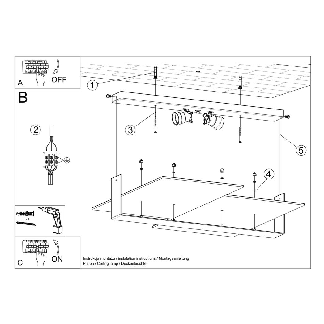 Ceiling lamp steel, glass Massimo modern Design E27