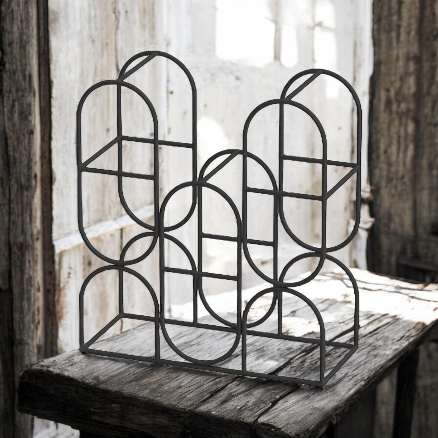 14" CAST IRON BLACK 8 BOTTLE WINE RACK