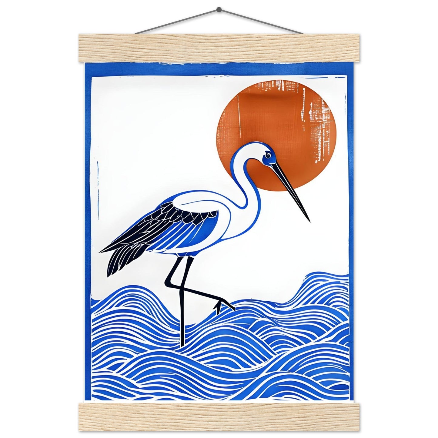 Minimalist Crane Wall Art Poster with Hanger - Japanese Ocean Prints - Modern Home Decor
