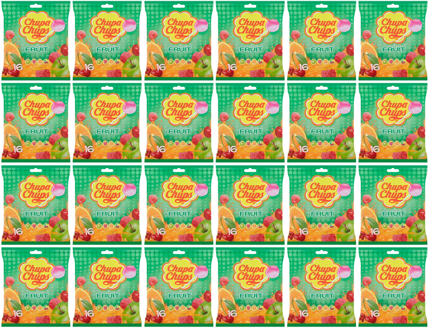24 x Chupa Chups 16 Assorted Fruit Flavour Lollipops 192G