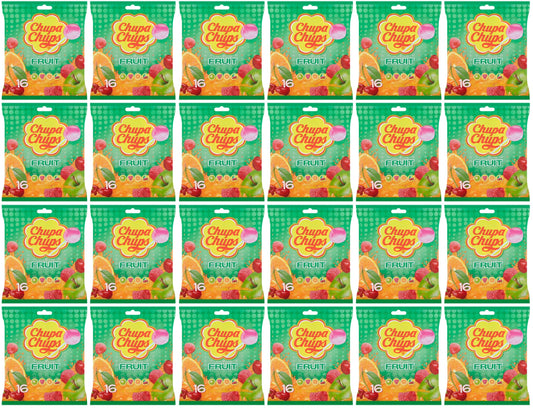 24 x Chupa Chups 16 Assorted Fruit Flavour Lollipops 192G