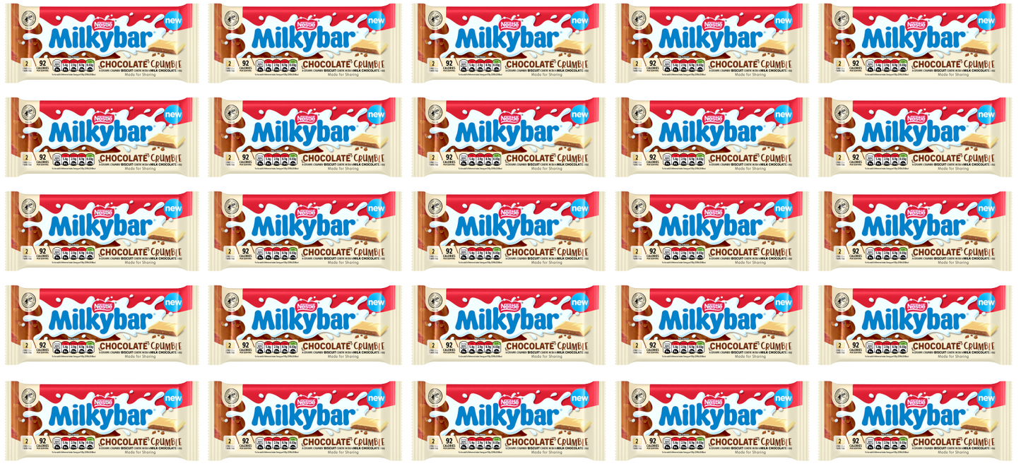25 x Milkybar White Chocolate Biscuit Sharing Bar - 84GM