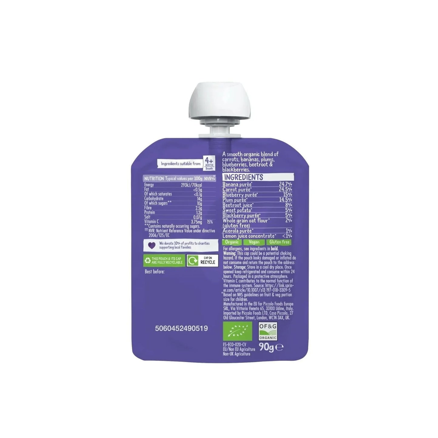 Piccolo Organic Mighty Purple Smoothies 6+ months 360g (4x90g)