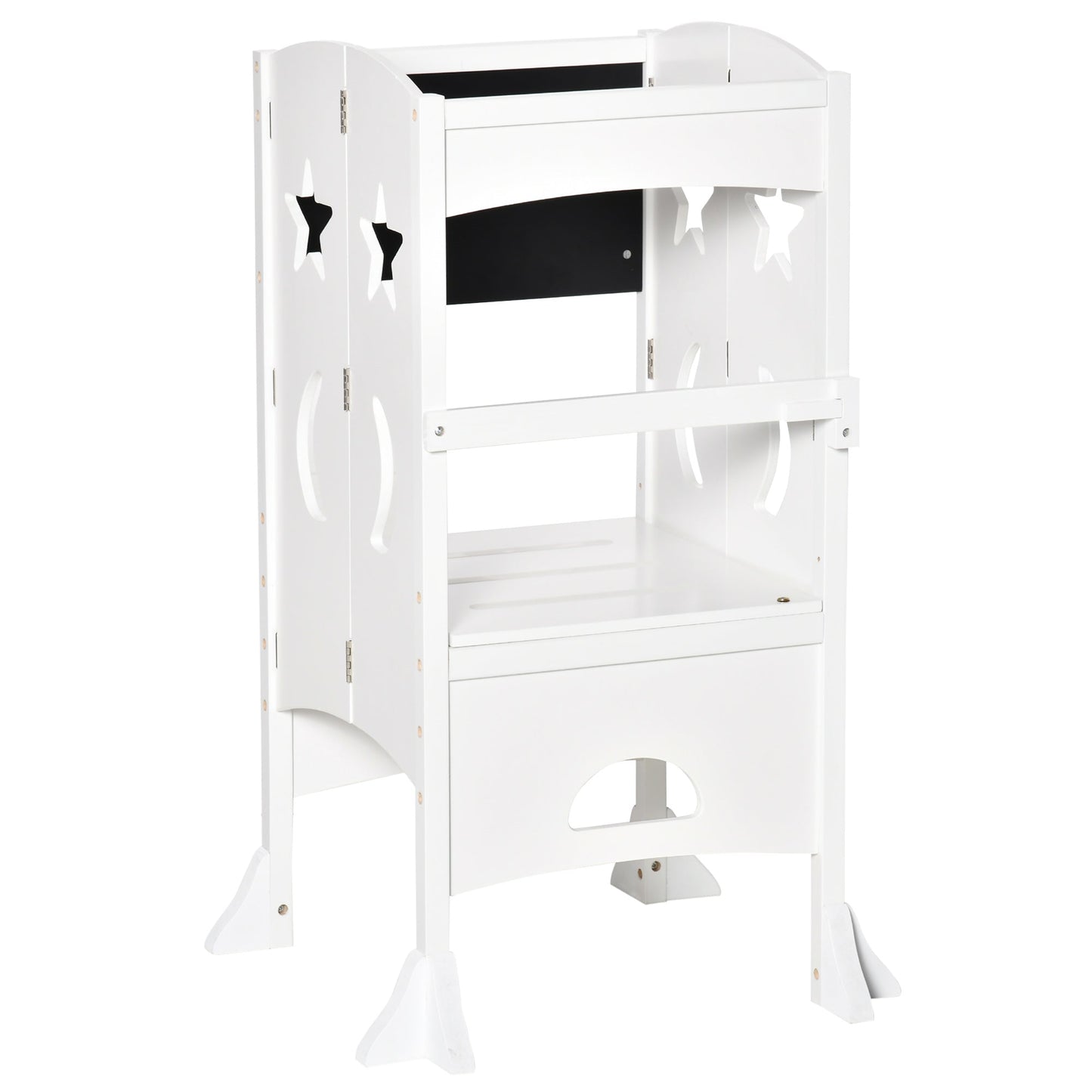 HOMCOM Kids Step Stool Toddler Kitchen Stool with Blackboard Lockable Handrail