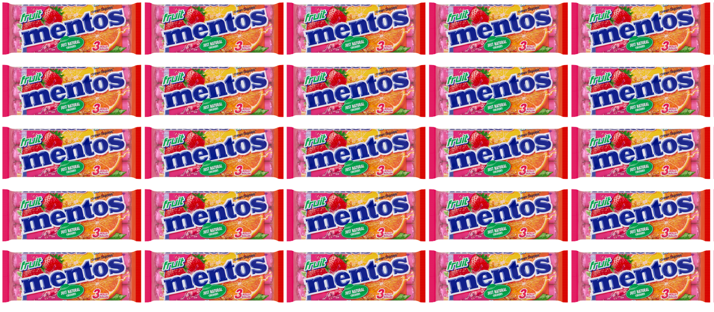 25 x Mentos Fruit Roll 3Pk 3X38Gm