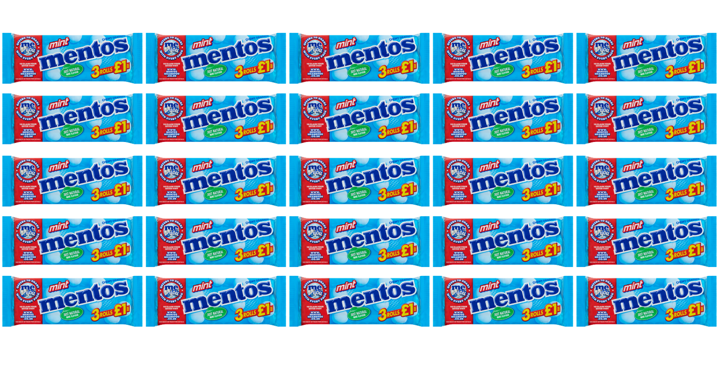 25 x Mentos Mint Roll 3Pk 3X25Gm
