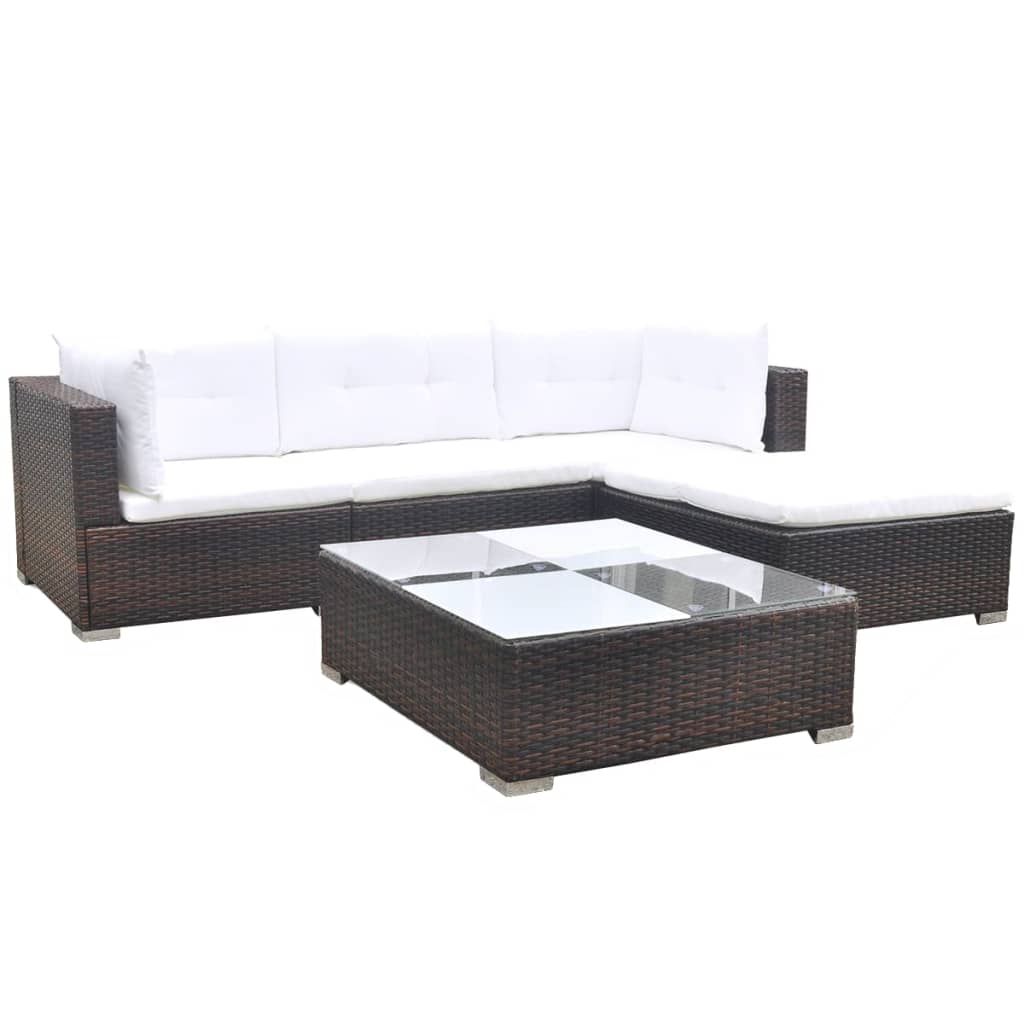 Outdoor Patio 5 Piece Poly Rattan Garden Furniture Lounge Set Corner Sofa With Cushions