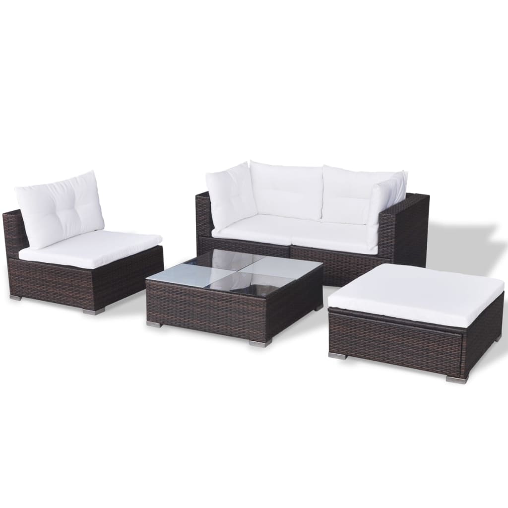 Outdoor Patio 5 Piece Poly Rattan Garden Furniture Lounge Set Corner Sofa With Cushions