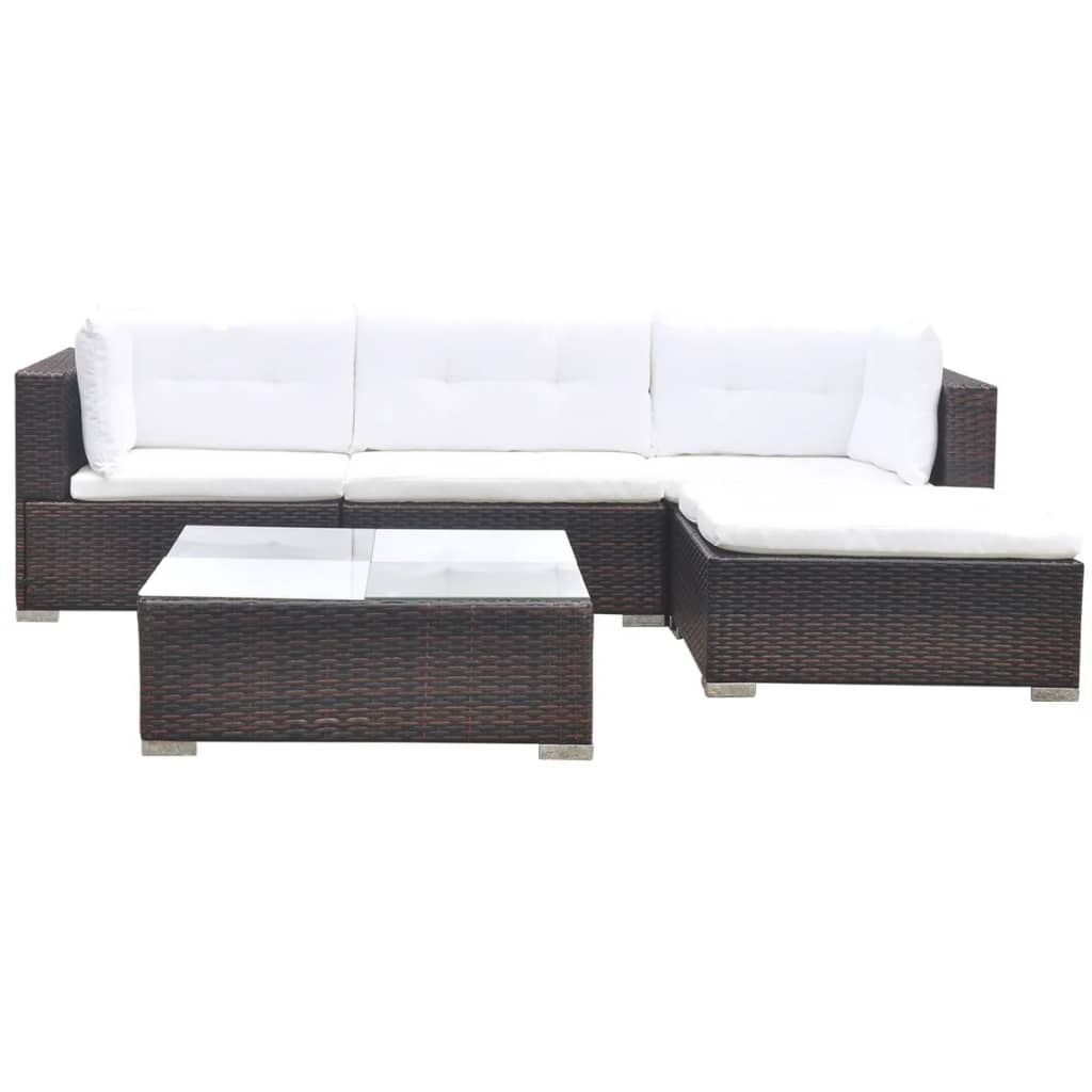Outdoor Patio 5 Piece Poly Rattan Garden Furniture Lounge Set Corner Sofa With Cushions