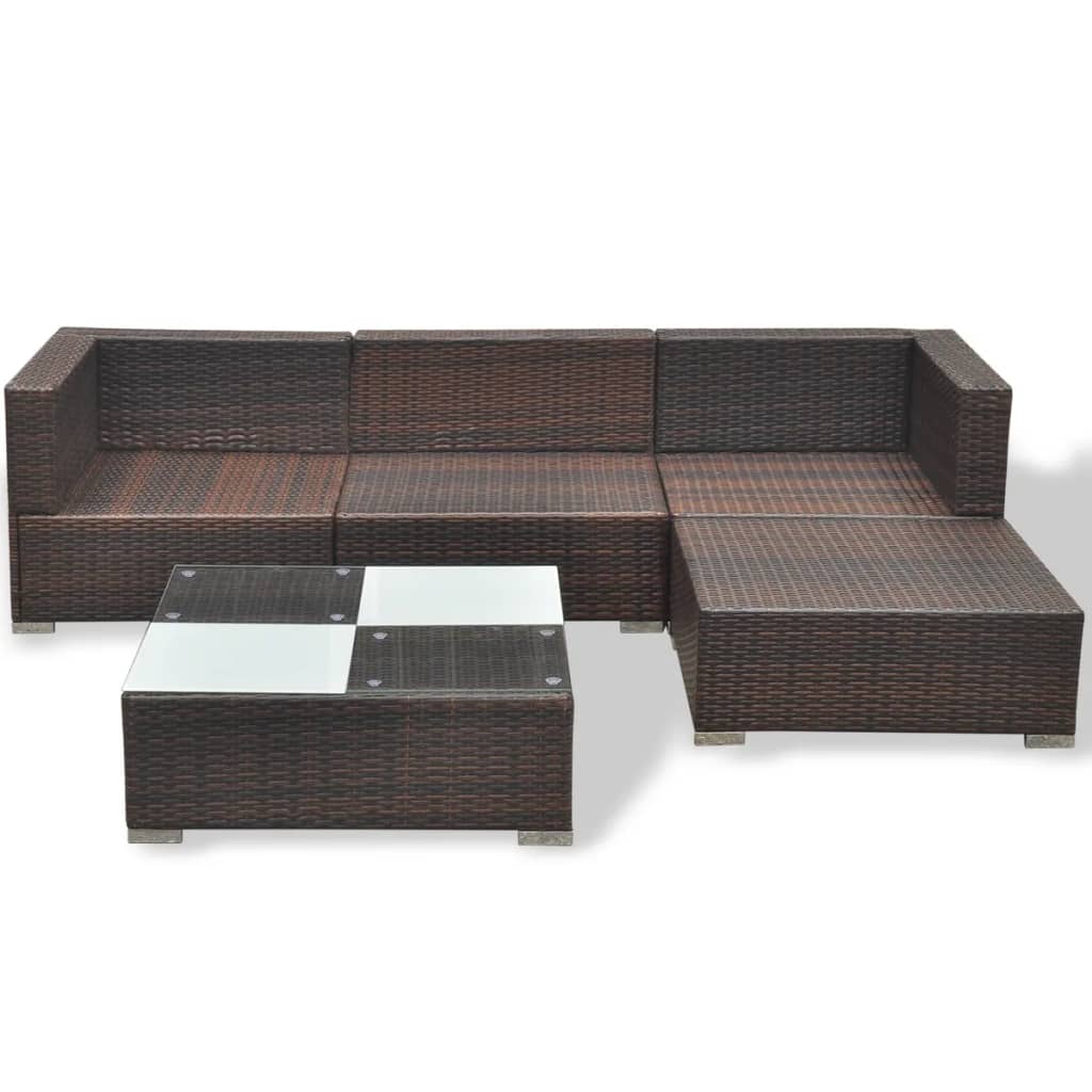 Outdoor Patio 5 Piece Poly Rattan Garden Furniture Lounge Set Corner Sofa With Cushions