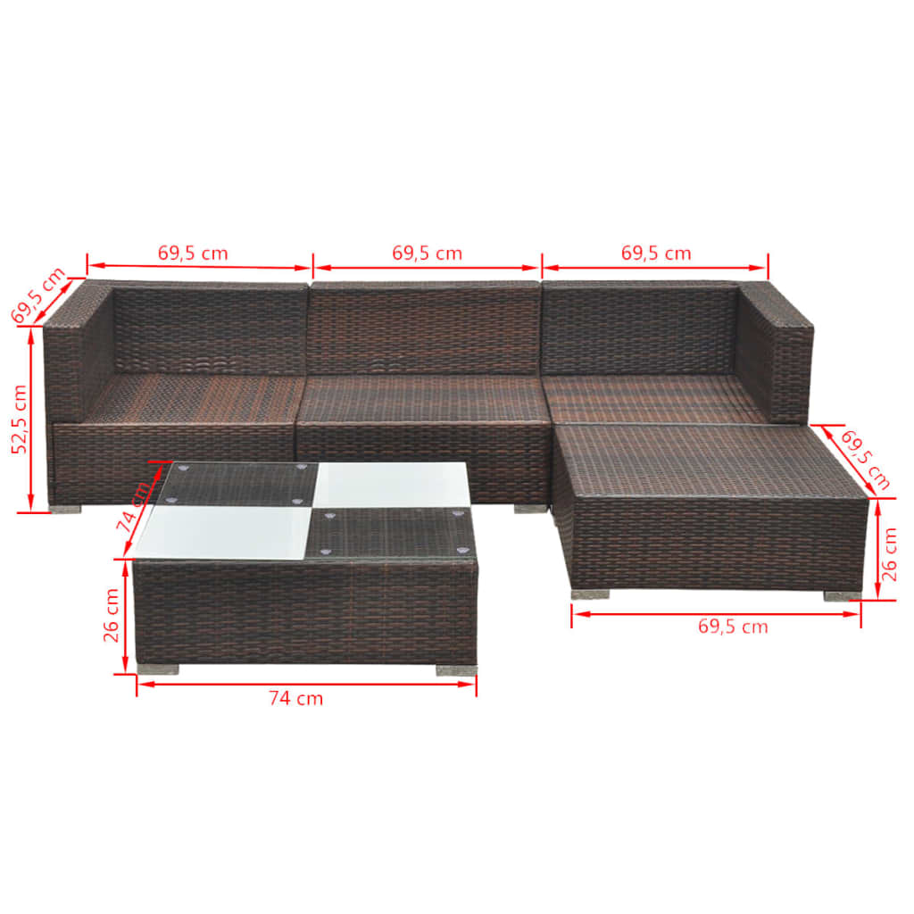 Outdoor Patio 5 Piece Poly Rattan Garden Furniture Lounge Set Corner Sofa With Cushions