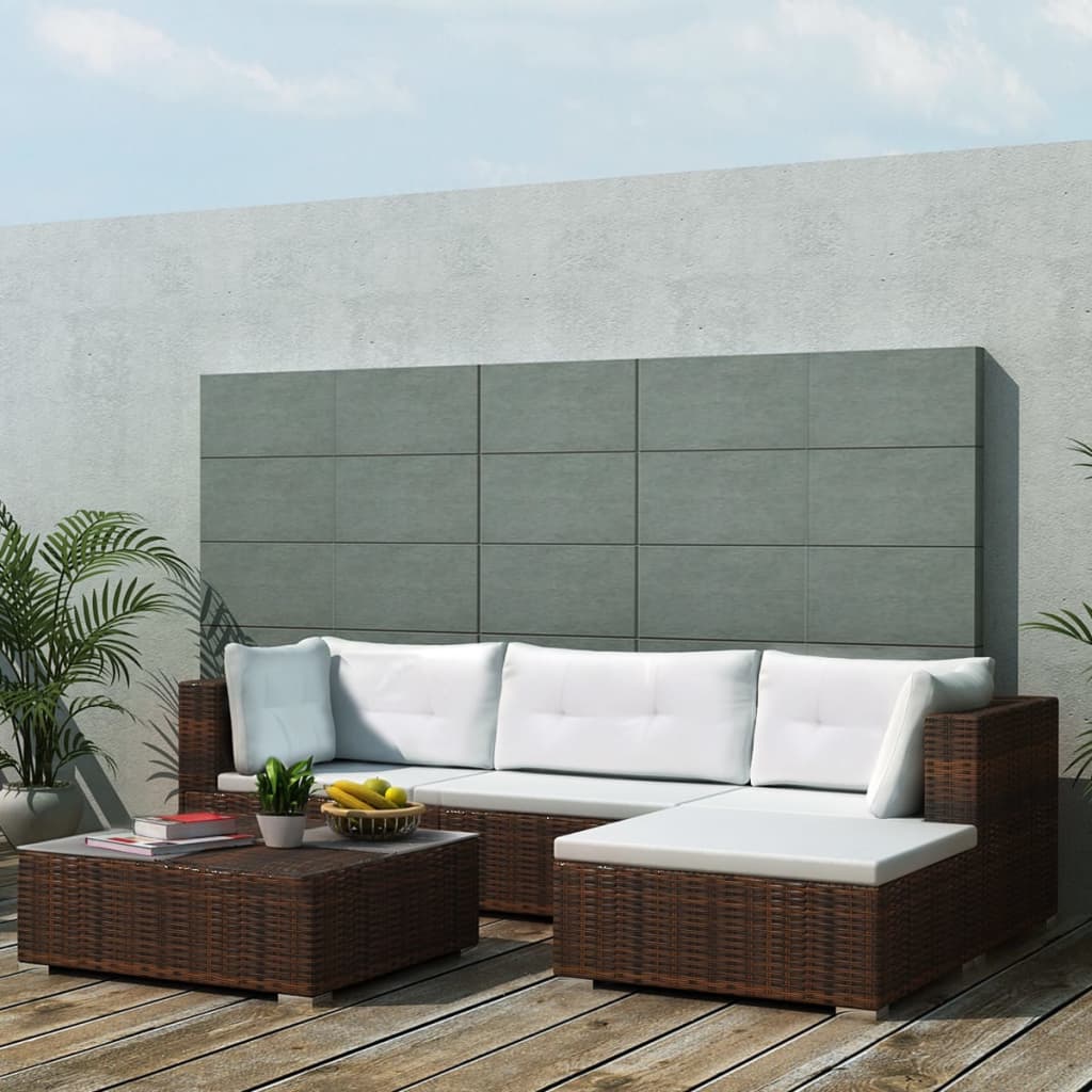 Outdoor Patio 5 Piece Poly Rattan Garden Furniture Lounge Set Corner Sofa With Cushions