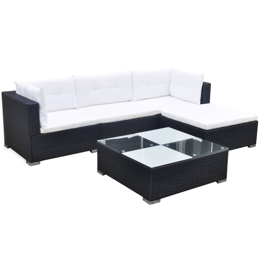 Outdoor Patio 5 Piece Poly Rattan Garden Furniture Lounge Set Corner Sofa With Cushions