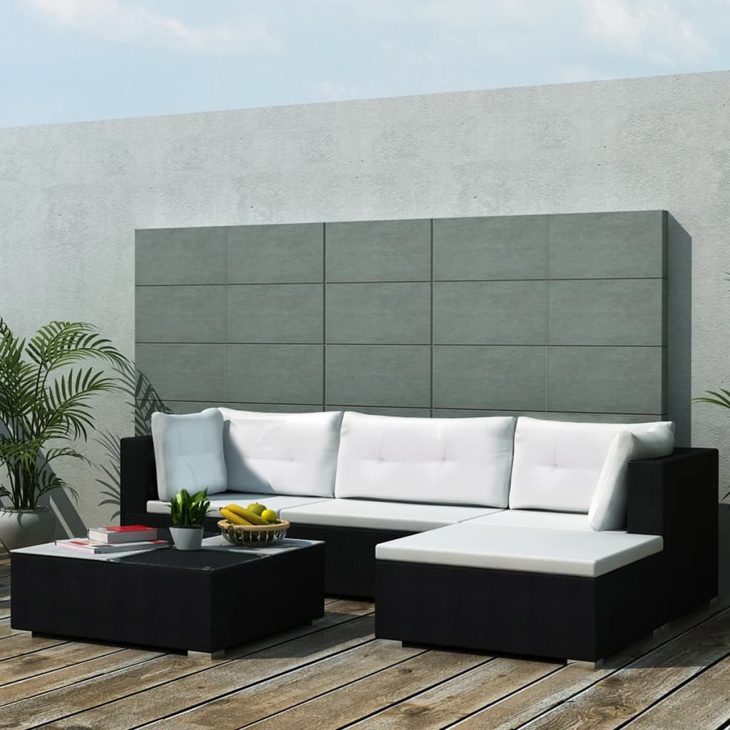 Outdoor Patio 5 Piece Poly Rattan Garden Furniture Lounge Set Corner Sofa With Cushions