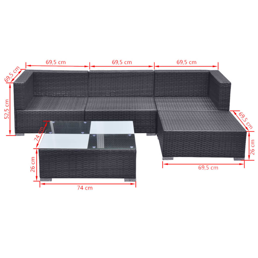 Outdoor Patio 5 Piece Poly Rattan Garden Furniture Lounge Set Corner Sofa With Cushions
