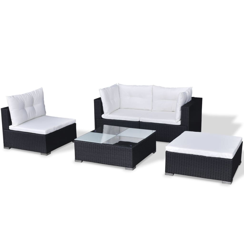 Outdoor Patio 5 Piece Poly Rattan Garden Furniture Lounge Set Corner Sofa With Cushions