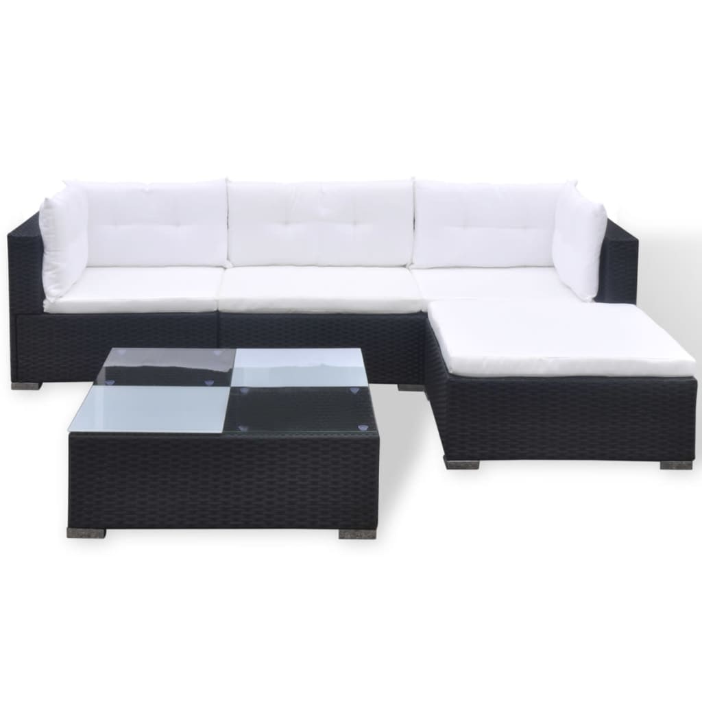 Outdoor Patio 5 Piece Poly Rattan Garden Furniture Lounge Set Corner Sofa With Cushions