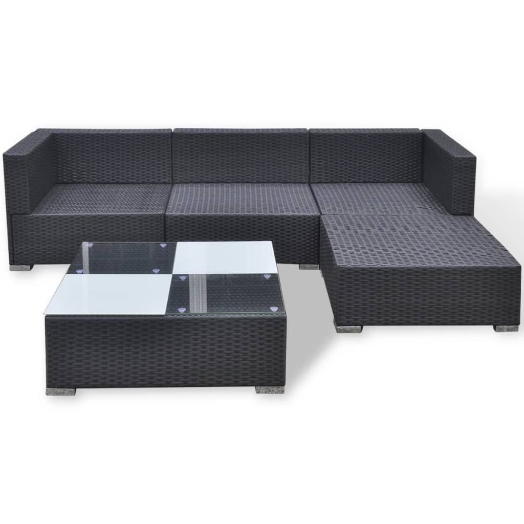 Outdoor Patio 5 Piece Poly Rattan Garden Furniture Lounge Set Corner Sofa With Cushions