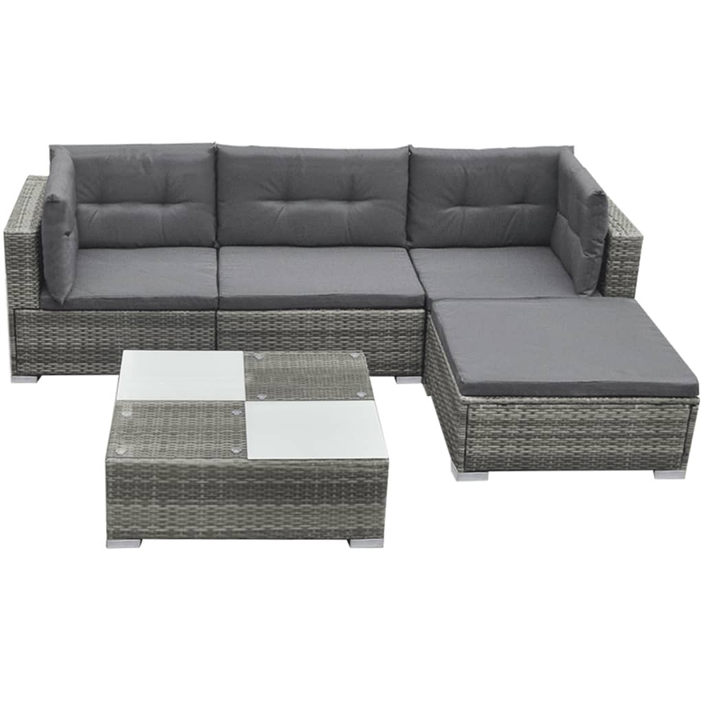 Outdoor Patio 5 Piece Poly Rattan Garden Furniture Lounge Set Corner Sofa With Cushions