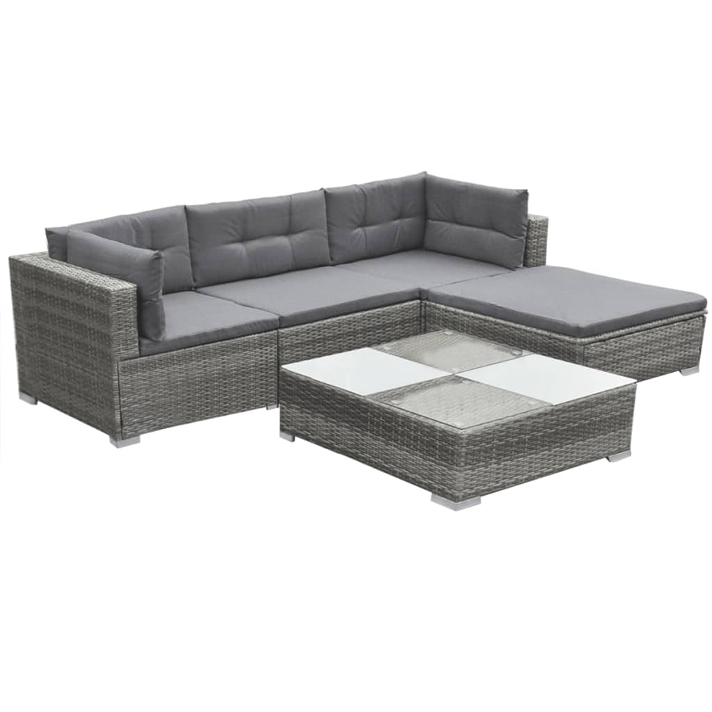 Outdoor Patio 5 Piece Poly Rattan Garden Furniture Lounge Set Corner Sofa With Cushions