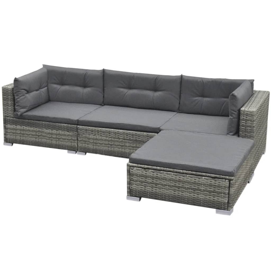 Outdoor Patio 5 Piece Poly Rattan Garden Furniture Lounge Set Corner Sofa With Cushions