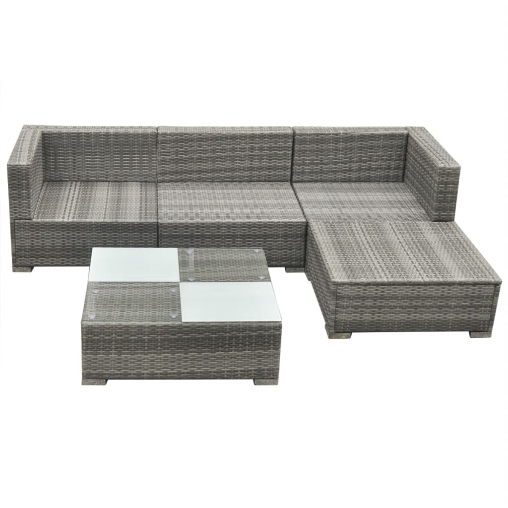 Outdoor Patio 5 Piece Poly Rattan Garden Furniture Lounge Set Corner Sofa With Cushions