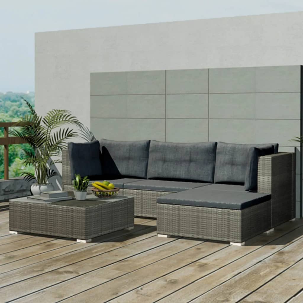 Outdoor Patio 5 Piece Poly Rattan Garden Furniture Lounge Set Corner Sofa With Cushions