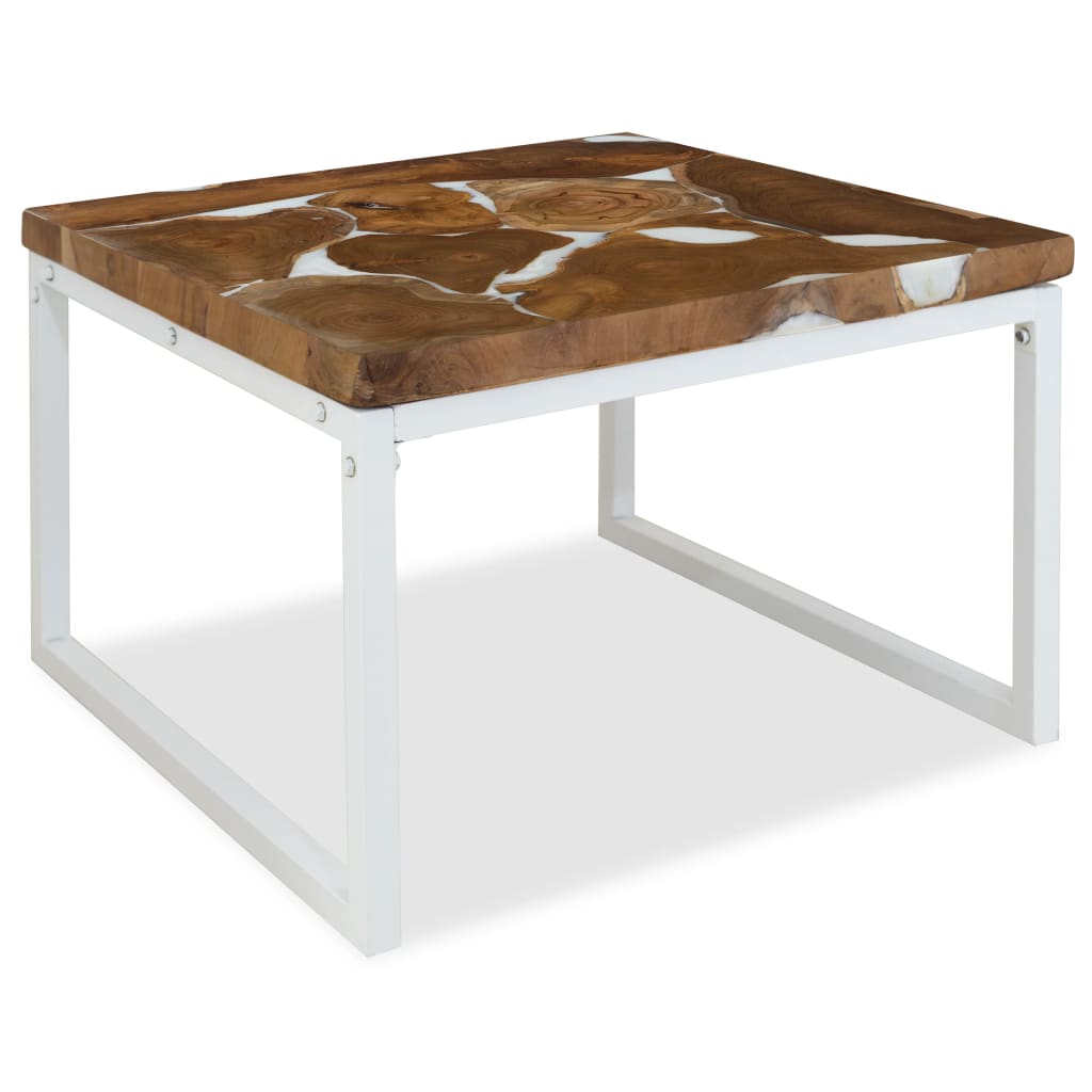 Coffee Table Teak Resin 60x60x40 cm White and Brown