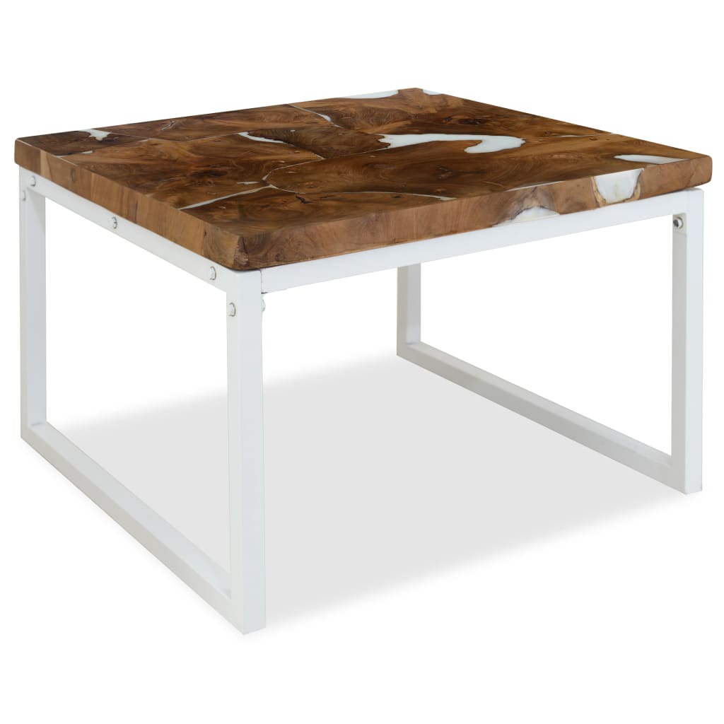 Coffee Table Teak Resin 60x60x40 cm White and Brown