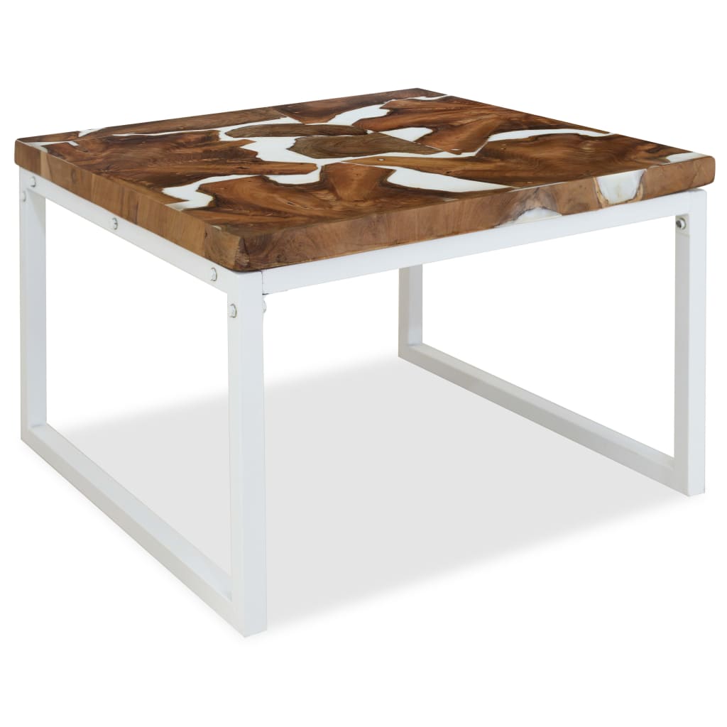 Coffee Table Teak Resin 60x60x40 cm White and Brown