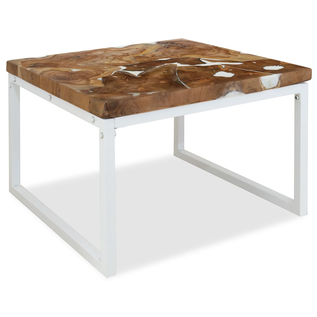 Coffee Table Teak Resin 60x60x40 cm White and Brown