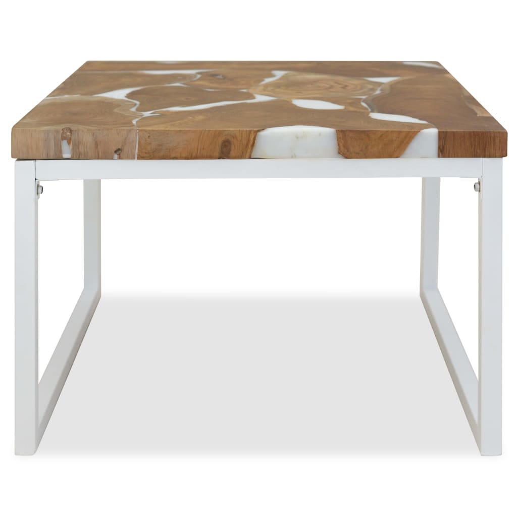 Coffee Table Teak Resin 60x60x40 cm White and Brown