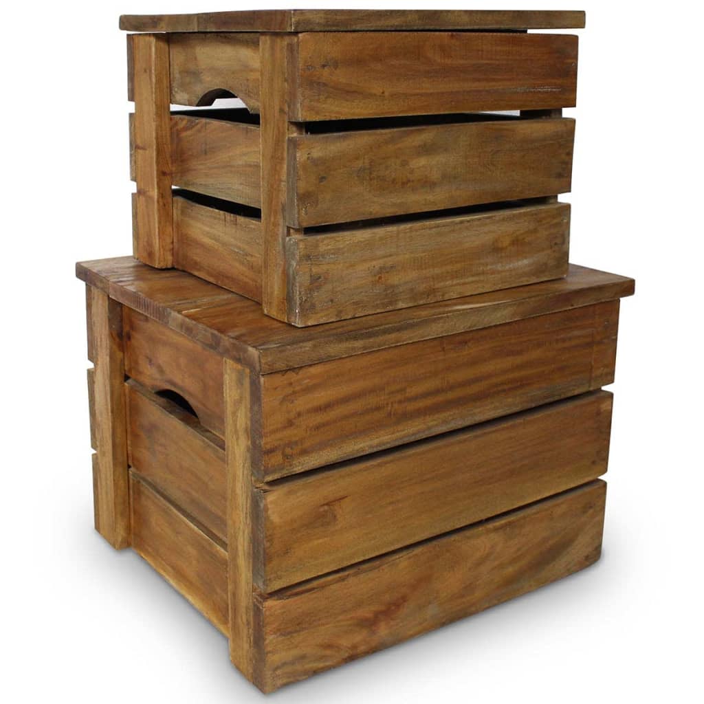 Storage Crate Set 2 Pieces Solid Mahogany Wood