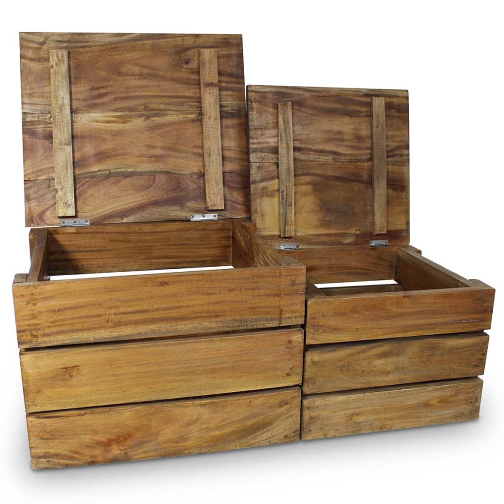 Storage Crate Set 2 Pieces Solid Mahogany Wood