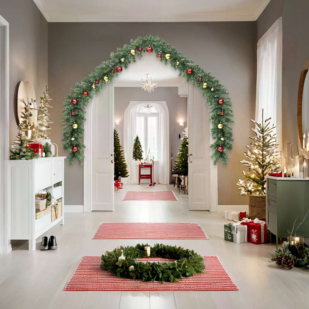 Christmas Garland Decorated With Baubles And Led Lights